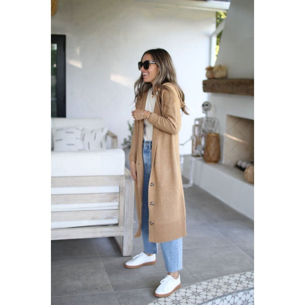 Everlane The Cozy Stretch Duster Cardigan in Camel Medium New Womens Sweater - Picture 13 of 16